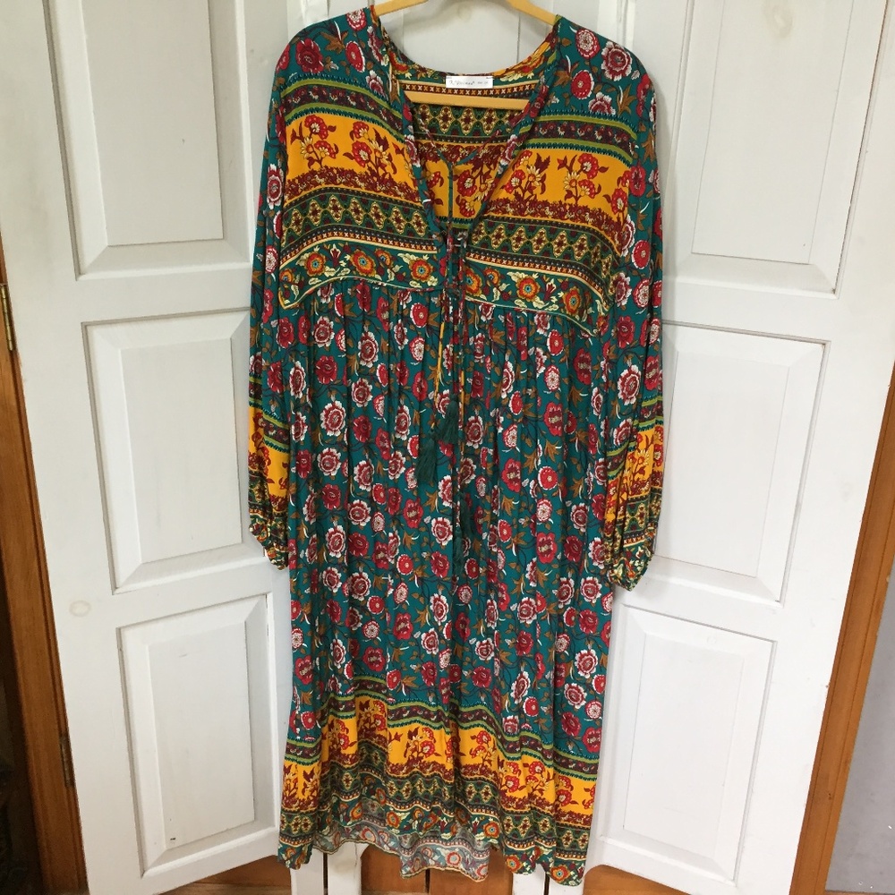 Floral Long Sleeve Dress - Multicolor - Picture 1 of 15